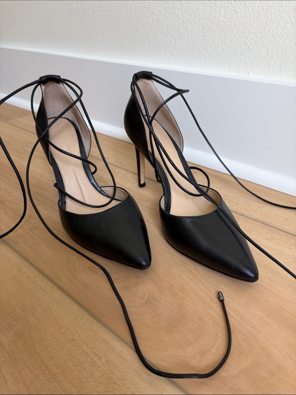 Gianni Bini Black Lace-Up Pointed Toe Heels